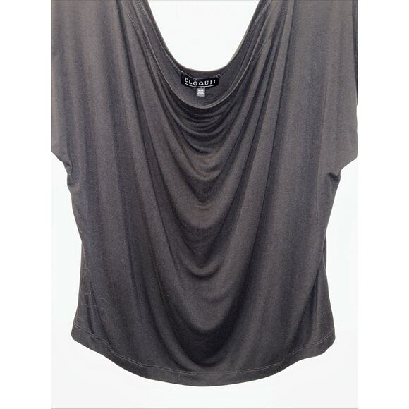 Eloquii Blouse Size 14/16 Cowl Neck Black Short Sleeve Goth Witchy Minimalist - Picture 4 of 8